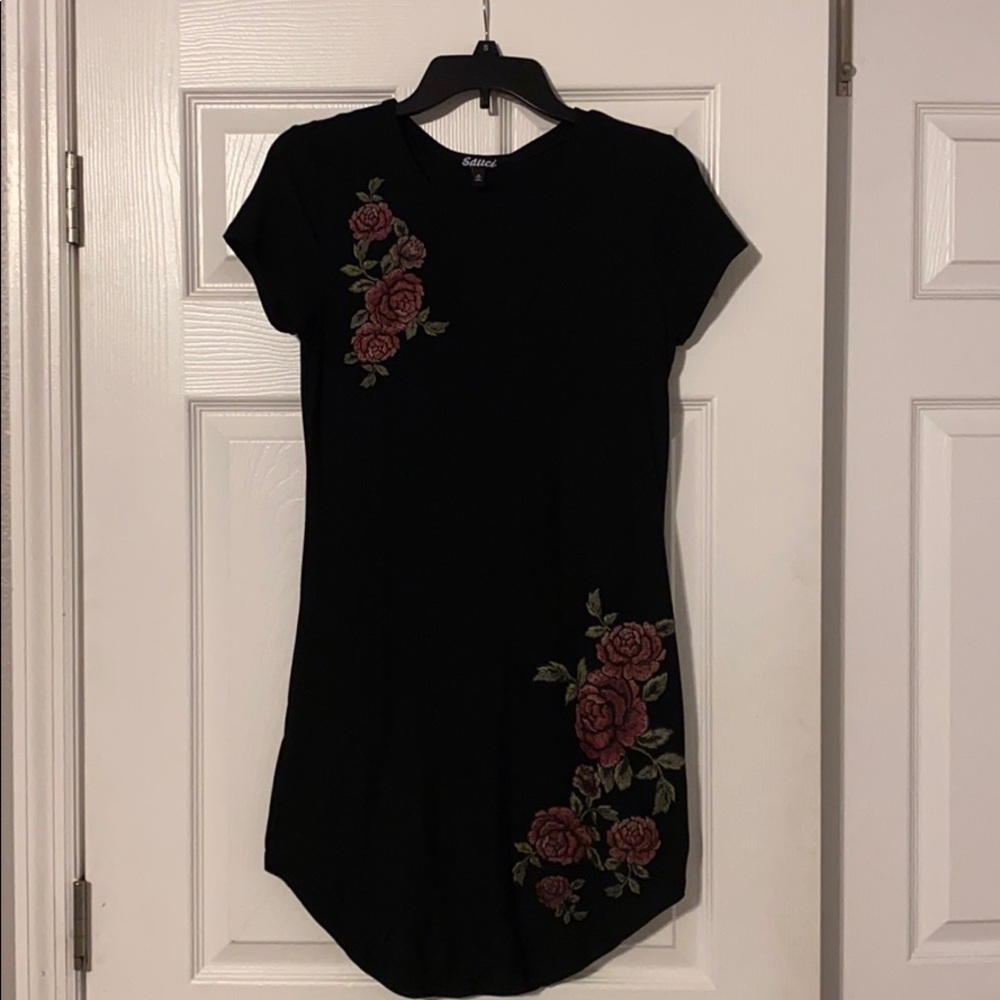Black floral print mini dress
